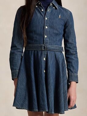 Polo Ralph Lauren Belted Cotton Denim Shirtdress Girls Sz 14